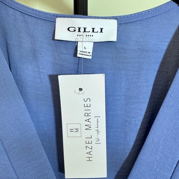 Gilli Blue Tie Waist Flutter Sleeve Dress Large NWT Flowy Summer Casual - Picture 4 of 5